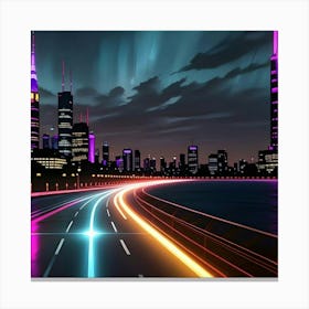 Modern Metropolis Rain and Neon Glow Canvas Print