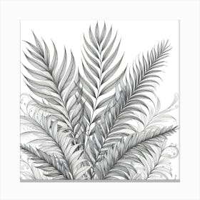 Line Art palm leaves 3 Canvas Print