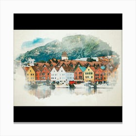 Watercolor Of Bergen Canvas Print