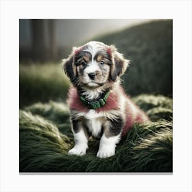 Puppy Sitting On Grass Canvas Print