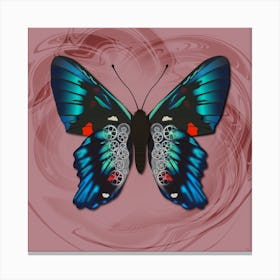 Mechanical Blue Butterfly The Ancyluris Meliboeus On A Pink Background Canvas Print