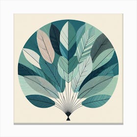 Scandinavian style, Fan of green-blue transparent leaves Canvas Print