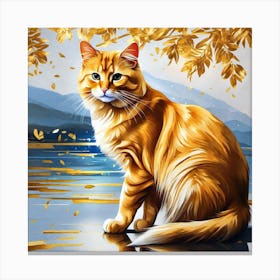 Cat On The Lake Canvas Print