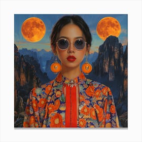 Asian Woman In Front Of Moon Canvas Print