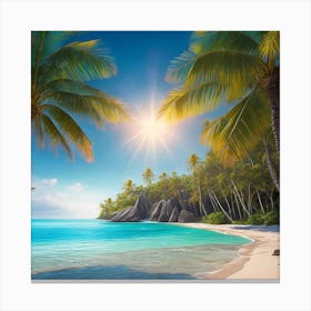 Tropical Beach With Palm Trees Canvas Print