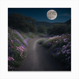 Full Moon Over Flowers Canvas Print