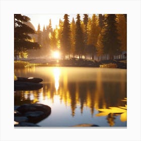 Autumn Leaves On A Lake Canvas Print