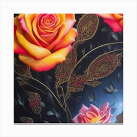 Roses On Black Canvas Print