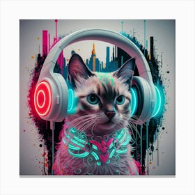 Cat With Headphones Canvas Print