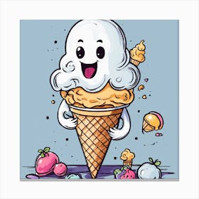 Sweet Specter: Minimalist Wall Art featuring a Simple Ghost Enjoying an Ice Cream Doodle Canvas Print