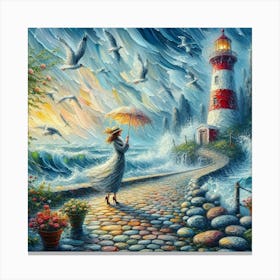Red And White Lighthouse Canvas Print