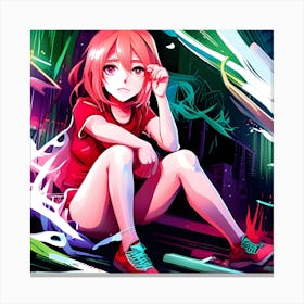 Anime Girl Sitting On The Ground Canvas Print