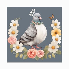Floral Baby Pigeon Nursery Illustration (26) Canvas Print