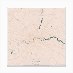 London England Pink and Blue Cute Script Street Map Canvas Print