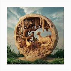 Wood Carving In The Forest Canvas Print