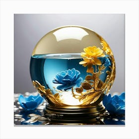 Blue Roses In A Glass Ball Canvas Print