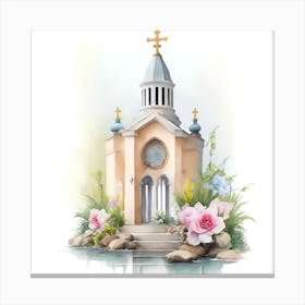 Church With Roses Canvas Print
