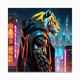 Cyberpunk Tiger In The City 1 Canvas Print