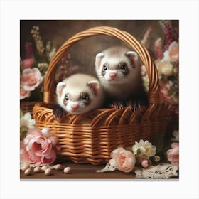 Ferrets In A Basket 1 Canvas Print