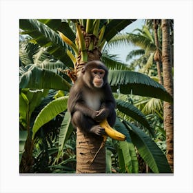 Monkey In The Banana Tree Canvas Print