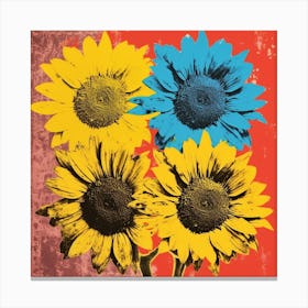 Andy Warhol Style Pop Art Flowers Sunflower 2 Square Canvas Print