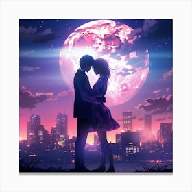Anime Couple In Front Of The Moon Canvas Print
