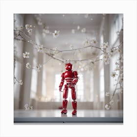 Porcelain And Hammered Matt Red Android Marionette Showing Cracked Inner Working, Tiny White Flowers (2) Canvas Print