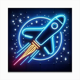 Neon Space Rocket Canvas Print