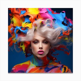 Beautiful Young Woman With Colorful Hair Canvas Print