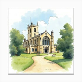 Watercolor View Of The Abingdon Abbey In Oxfordshire, Capturing Its Historic Architecture And Peaceful Surroundings Canvas Print