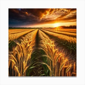 Golden Wheat Field At Sunset 2 Canvas Print