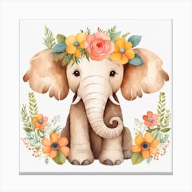 Floral Baby Mammoth Nursery Illustration (10) Canvas Print