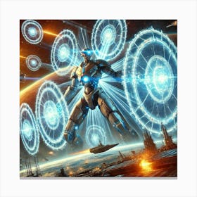 A Sci Fi Action Scene Featuring Orbitron The Cosmic Enforcer Shields Canvas Print