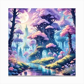 A Fantasy Forest With Twinkling Stars In Pastel Tone Square Composition 181 Canvas Print