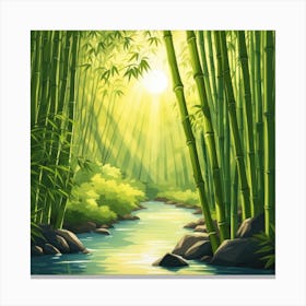 A Stream In A Bamboo Forest At Sun Rise Square Composition 32 Canvas Print