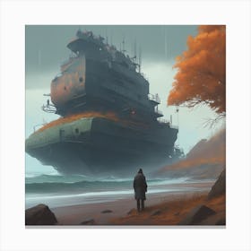 Ship On The Beach Canvas Print