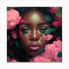 Portrait Of A Black Woman With Flowers Canvas Print