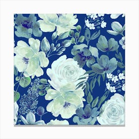 Floral Chaos Vintage Blue Canvas Print