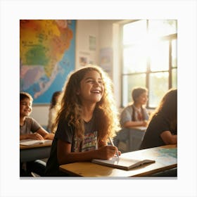 A Student Radiating Happiness While Engaging Actively In A Lesson Within The Vibrant Ambiance Of A C (4) Canvas Print