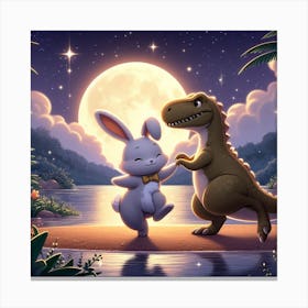 Dinosaur And Bunny 1 Canvas Print