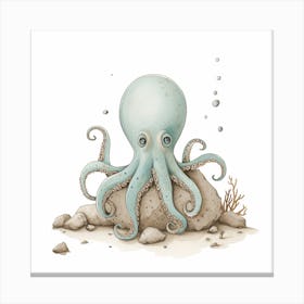 Sleepy Storybook Style Octopus On The Rocks 2 Canvas Print