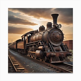 Old Train At Sunset Created using Imagine AI Art 1 Canvas Print