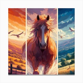 Three Horses In The Countryside Canvas Print