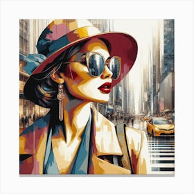 Woman In Hat And Sunglasses Canvas Print