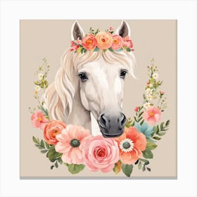 Floral Baby Horse Nursery Illustration (29) Canvas Print
