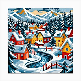 Morning In Winter Wonderland Cubism Style Canvas Print