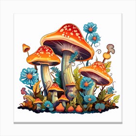 Mushrooms And Flowers 55 Canvas Print