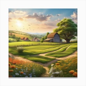 Farm Landscape Wallpaper 6 Canvas Print