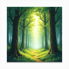 Watercolor Of A Mystical Light Shining Through The Woods In Lothlórien 1 Canvas Print