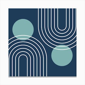 Mid Century Modern Geometric B14 In Navy Blue And Turquoise (Rainbow And Sun Abstract) 02 Canvas Print